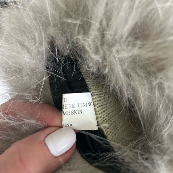 Jonevon Ltd Women’s Black Lambskin Leather Cashmere Lined Gloves Fur Trim 8 1/2 - Picture 5 of 6